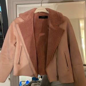 Pink Sherpa and suede blazer from Zara